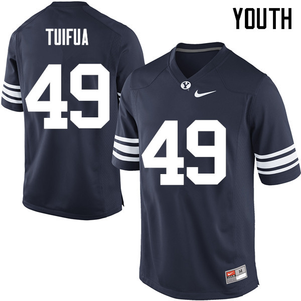 Youth #49 Langi Tuifua BYU Cougars College Football Jerseys Sale-Navy